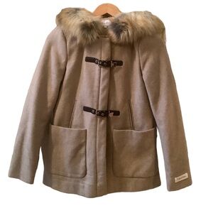 Calvin Klein Faux Fur Hooded Wool Coat